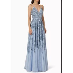 New Mac Duggal Blue Metallic‎ A-Line Gown Sz 2